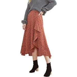 WDIRARA Women's Polka Dots Print A Line Ruffle Elegant Long Skirt, Rust, Large
